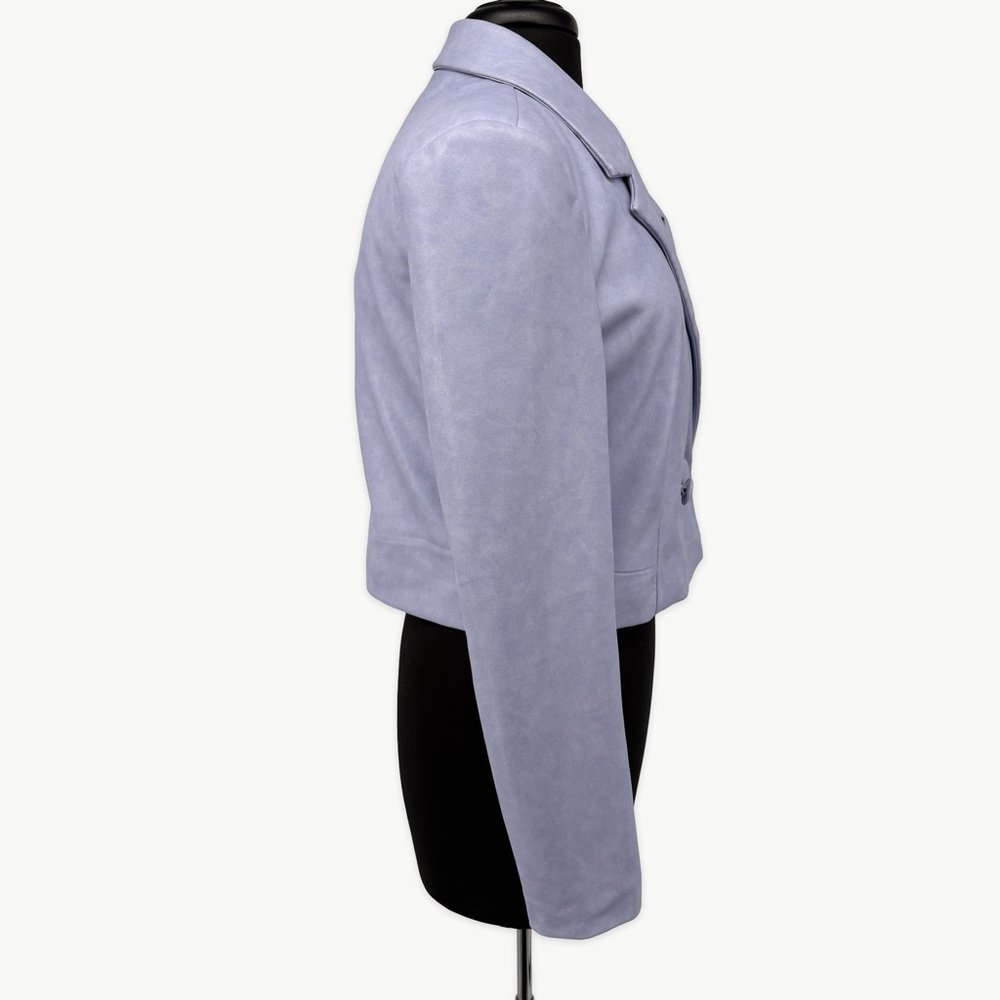 7 For All Mankind Faux Leather Cropped Jacket Sz Medium Lavender Double Breasted - Picture 8 of 13